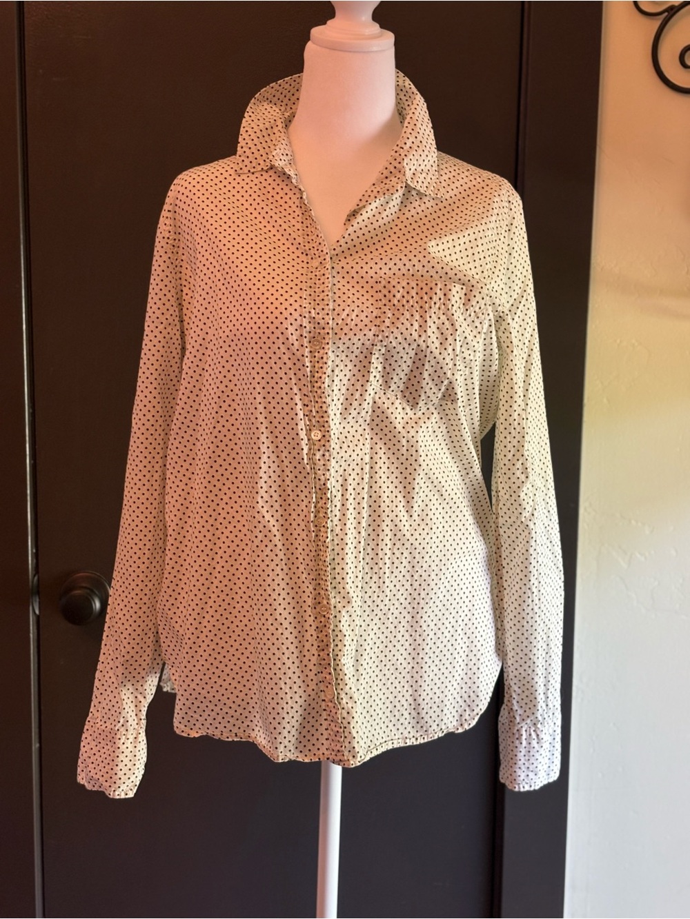 J. Crew Cream Blouse with Black Polka Dots